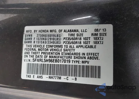 2014 Honda Odyssey Touring/Touring Elite z USA, uszkodzony, nr VIN 5FNRL5H96EB017019